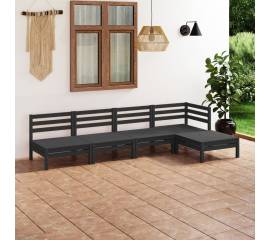 Set mobilier de grădină, 5 piese, negru, lemn masiv de pin