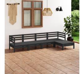 Set mobilier de grădină, 5 piese, negru, lemn masiv de pin