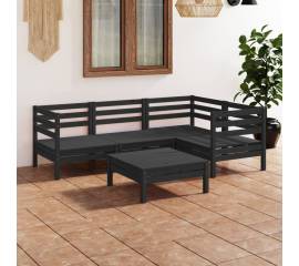 Set mobilier de grădină, 5 piese, negru, lemn masiv de pin