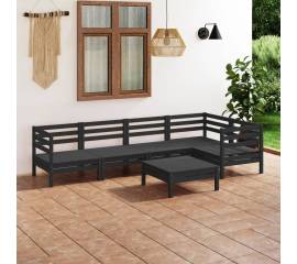 Set mobilier de grădină, 6 piese, negru, lemn masiv de pin