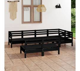 Set mobilier de grădină, 7 piese, negru, lemn masiv de pin