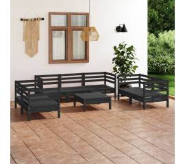 Set mobilier de grădină, 8 piese, negru, lemn masiv de pin