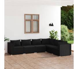 Set mobilier de grădină cu perne, 6 piese, negru, poliratan