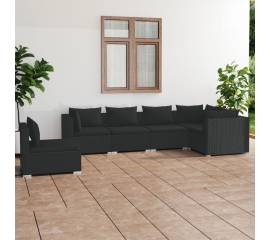 Set mobilier de grădină cu perne, 6 piese, negru, poliratan