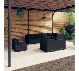 Set mobilier de grădină cu perne, 8 piese, negru, poliratan