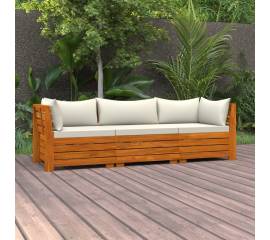 Canapea de grădină cu 3 locuri, cu perne, lemn masiv de acacia