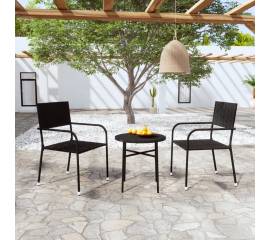 Set mobilier de grădină, 3 piese, negru, poliratan