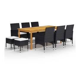 Set mobilier de grădină, 11 piese, negru