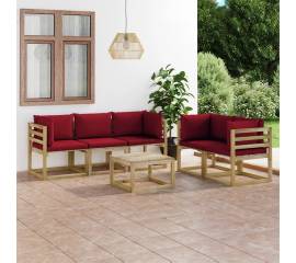 Set mobilier de grădină cu perne roșu vin, 6 piese