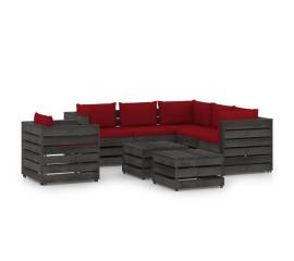 Set mobilier grădină cu perne, 8 piese, gri, lemn tratat