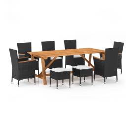 Set mobilier de grădină, 9 piese, negru