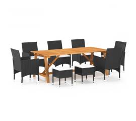 Set mobilier de grădină, 9 piese, negru