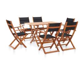 Set mobilier de exterior, 7 piese, negru, lemn masiv eucalipt