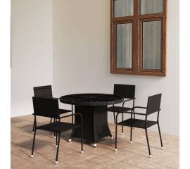 Set mobilier de grădină, 5 piese, negru, poliratan