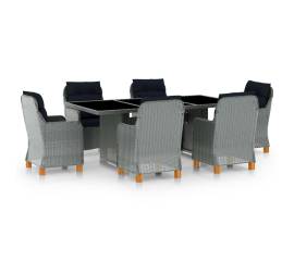 Set mobilier de exterior cu perne,7 piese,gri deschis,poliratan