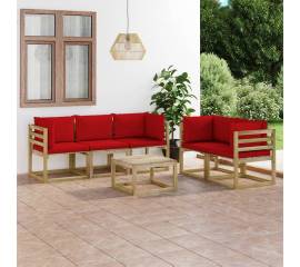 Set mobilier de grădină, 6 piese, cu perne roșu