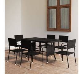 Set mobilier de grădină, 7 piese, negru, poli ratan