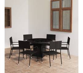 Set mobilier de grădină, 7 piese, negru, poli ratan