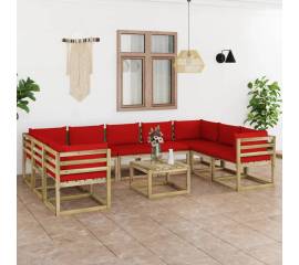 Set mobilier de grădină cu perne, 10 piese, lemn tratat