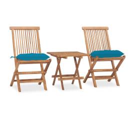 Set mobilier exterior pliabil cu perne, 3 piese, lemn masiv tec