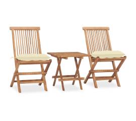 Set mobilier exterior pliabil cu perne, 3 piese, lemn masiv tec