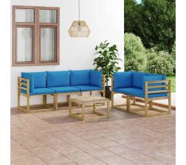 Set mobilier de grădină cu perne albastru deschis, 6 piese