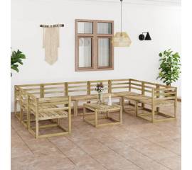 Set mobilier de grădină, 10 piese, lemn de pin verde tratat