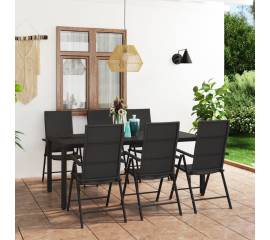 Set mobilier de grădină, 7 piese, negru