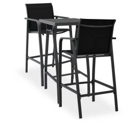 Set mobilier de bar pentru grădină, 3 piese, negru