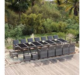 Set mobilier de grădină cu perne, 21 piese, gri, poliratan