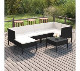 Set mobilier de grădină cu perne, 7 piese, negru, poliratan