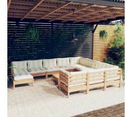Set mobilier grădină cu perne, 12 piese, maro miere lemn de pin