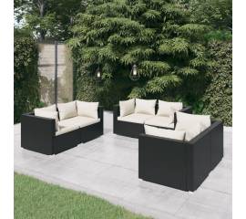 Set mobilier de grădină cu perne, 6 piese, negru, poliratan