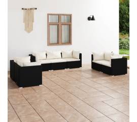 Set mobilier de grădină cu perne, 7 piese, negru, poliratan