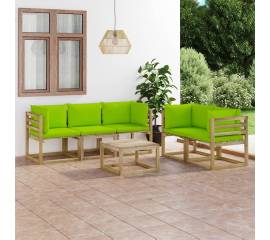 Set mobilier de grădină cu perne verde aprins, 6 piese