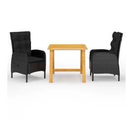 Set mobilier de grădină, 3 piese, negru