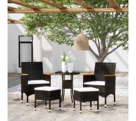 Set mobilier de grădină, 5 piese, negru, poliratan