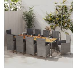 Set mobilier de exterior cu perne, 11 piese, gri, poliratan