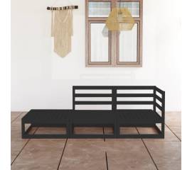 Set mobilier de grădină, 3 piese, negru, lemn masiv de pin