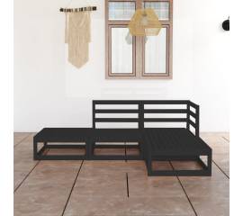 Set mobilier de grădină, 4 piese, negru, lemn masiv de pin