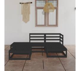 Set mobilier de grădină, 5 piese, negru, lemn masiv de pin