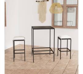 Set mobilier bar de grădină cu perne, 3 piese, negru, poliratan