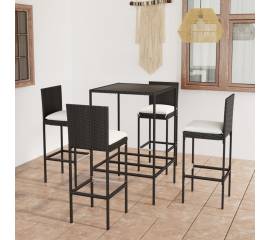 Set mobilier bar de grădină cu perne, 5 piese, negru, poliratan