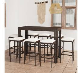 Set mobilier bar de grădină cu perne, 9 piese, maro, poliratan