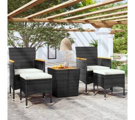 Set mobilier bistro, 5 piese, negru, poliratan și lemn acacia