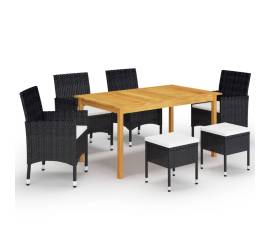 Set mobilier de grădină, 7 piese, negru