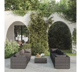Set mobilier de grădină cu perne, 9 piese, gri, poliratan