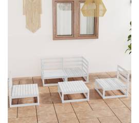 Set mobilier de grădină, 5 piese, alb, lemn masiv de pin