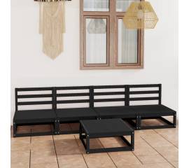 Set mobilier de grădină, 5 piese, negru, lemn masiv de pin