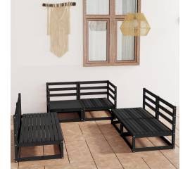 Set mobilier de grădină, 6 piese, negru, lemn masiv de pin